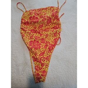 Unbranded One Piece Swimsuit Women XL Pink Yellow Ruched Floral Paisley